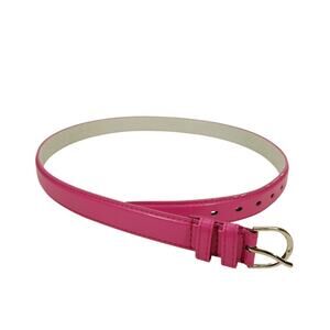 Womens Bright Pink Belt Size L Silver Tone Buckle Genuine Leather 1" Wide